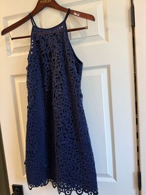 Lilly Pulitzer Navy Laser-Cut Halter Dress size small!